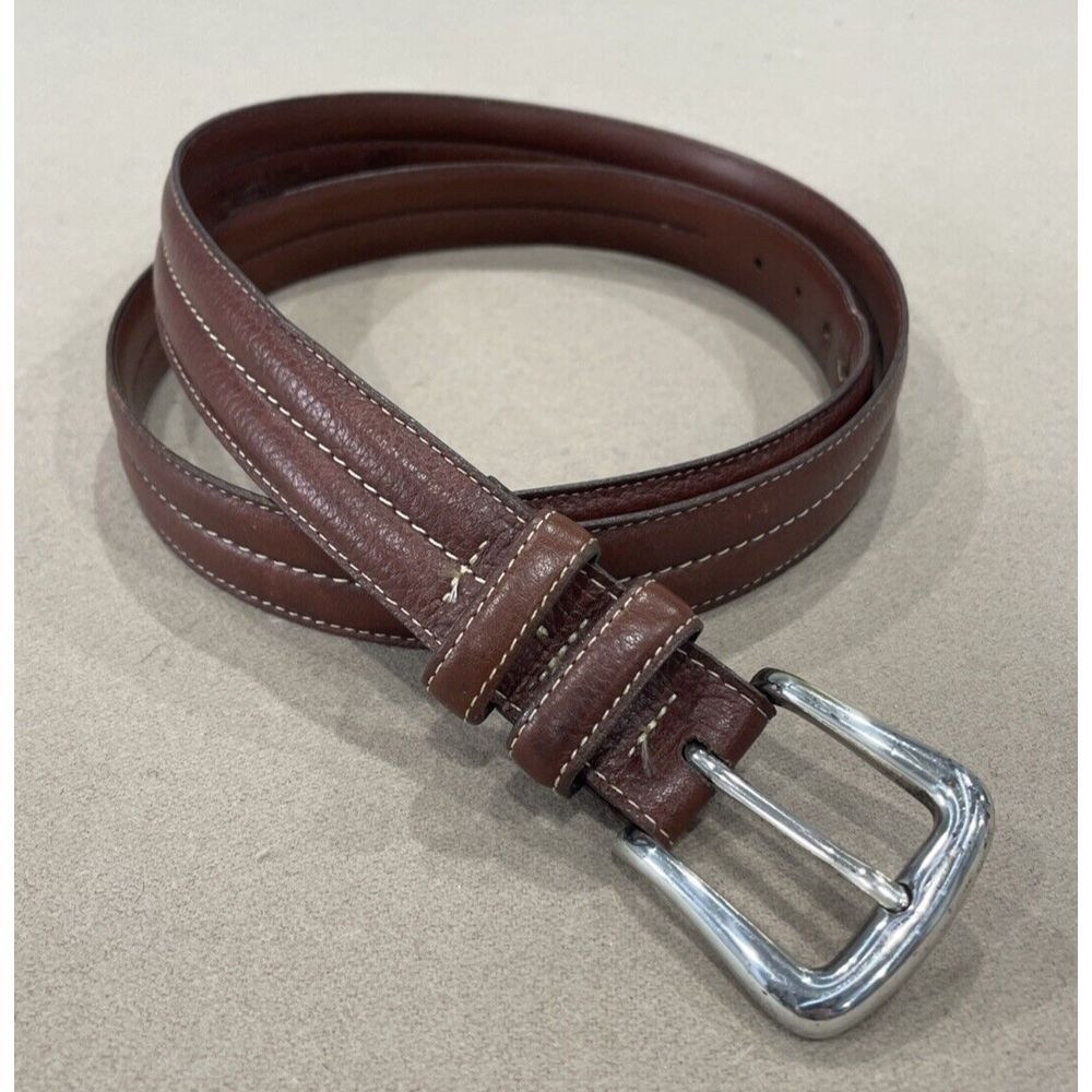 JOHNSTON & MURPHY Aniline Klipskin Shoulders Leather Brown Belt w/Buckle Size 44
